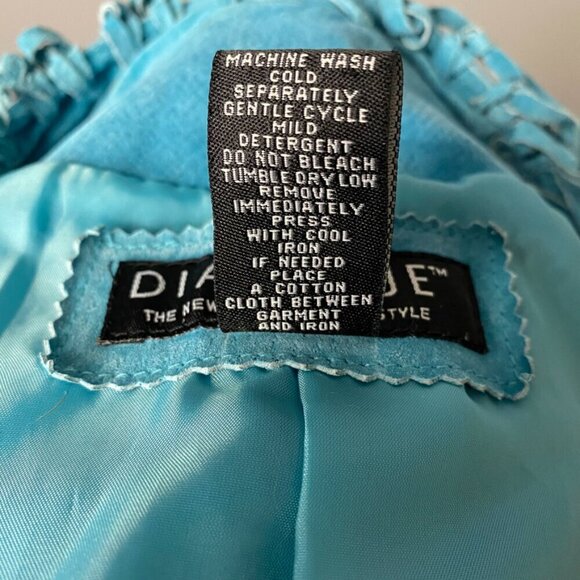 Dialogue Genuine Leather Washable Teal Green Western Fringe Coat Women's Size M - Picture 7 of 7